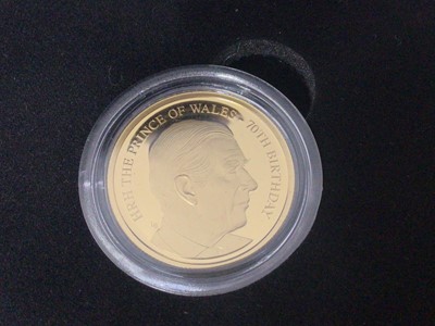 Lot 403 - Guernsey - Gold proof One Pound Coin (Wt. 7.98g) commemorating 70th Birthday of HRH The Prince of Wales 2018 (N.B. Cased with Certificate of Authenticity) (1 coin)