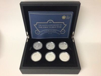 Lot 407 - G.B. - Royal Mint silver proof six £5 coin set limited edition 100th Anniversary World War One 'Reality in the Grip of Conflict' 2015 (N.B. Cased with Certificate of Authenticity) (1 coin set)