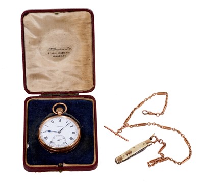 Lot 563 - Benson 9ct gold pocket watch and chain