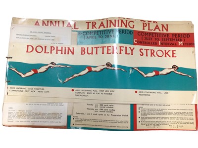 Lot 1421 - Mixed ephemera in two boxes including 1960's swimming instruction posters, local interest including Endsleigh Phoenix magazines 1950's, Endsleigh school panoramic photographs 1950's glazed and fram...