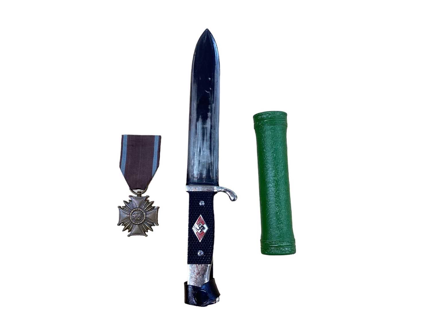 Lot 848 - Reproduction Hitler Youth Dagger, 1940's Ever Ready Army Torch and a Polish Order of Merit.