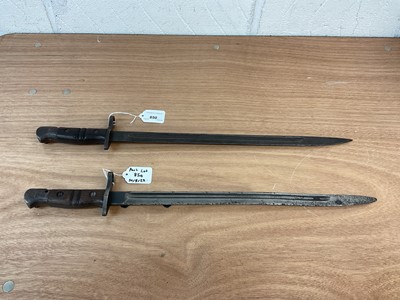Lot 850 - First World War British 1913 pattern Remington bayonet, dated 4 17, together with an American 1917 pattern bayonet, both lacking scabbards (2).