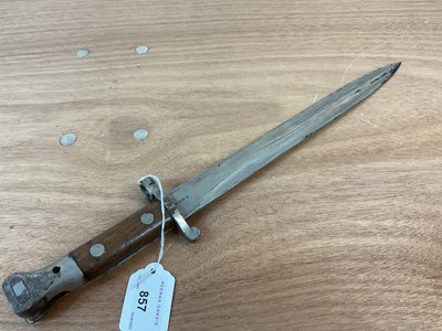 Lot 857 - British Lee Metford 1888 pattern bayonet with steel blade, stamped with crowned E R and dated 2 02, the mounts stamped V. 1. D.Y. 499