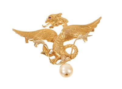 Lot 474 - Late 19th century French gold dragon brooch