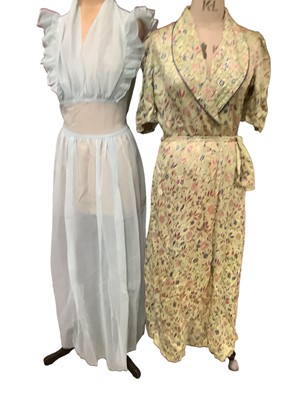 Lot 2109 - Vintage floral dressing gown with quited collar, a pale pink hand smocked long nightie two chiffon frilly nighties by Cooks of St Pauls size WX and St Michael's 38/40 plus Kayser Bondor sheer frill...
