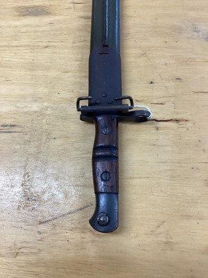 Lot 868 - First World War 1913 pattern Remington bayonet, stamped 3 16, in steel mounted leather scabbard