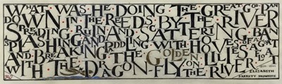 Lot 6 - AV - calligraphy panel, Elizabeth Barrett Browning poem, 7 x 24cm, glazed frame