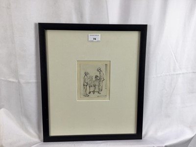 Lot 78 - Manner of L S Lowry, pencil sketch, figures, 11cm x 9cm, framed