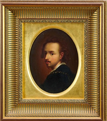 Lot 1321 - Continental School, 19th century, pair of oils on board - Portraits after Van Dyke, 21cm x 16cm oval, in gilt frames