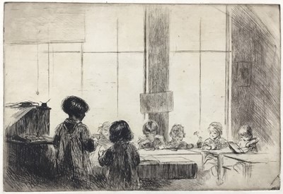Lot 28 - Eileen Soper (1905-1990) etching, lunchtime at school, unsigned, 17 x 24cm