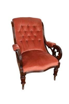 Lot 1334 - Early Victorian rosewood and button upholstered open armchair