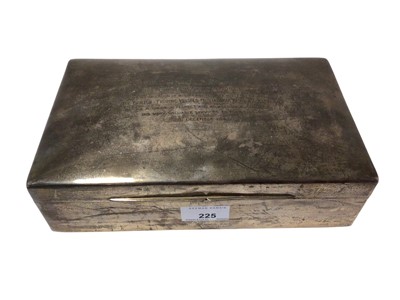 Lot 225 - Edwardian silver cigar box with later engraved inscription