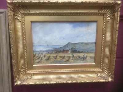 Lot 304 - Scottish School, 19th century - naive watercolour harvest scene