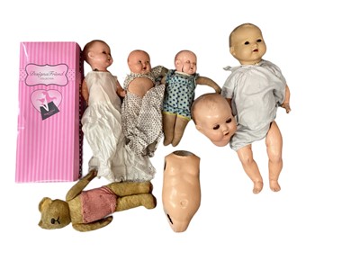 Lot 1850 - Dolls and teddies in large box.