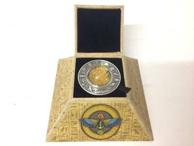 Lot 409 - Australia - Perth Mint 2oz silver antiqued coin, commemorating The Golden Treasures of Ancient Egypt 2019 and contains 24 carat gold particles encased in perplex (N.B. The inner box containing the...