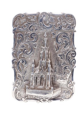 Lot 227 - A Victorian silver 'castle-top' card case, the Sir Walter Scott memorial