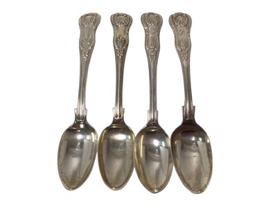 Lot 229 - Four Georgian and later silver Kings pattern with diamond heel teaspoons