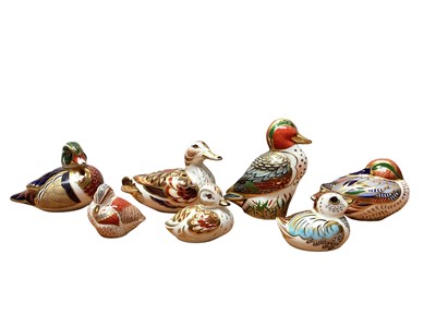 Lot 1122 - Seven Royal Crown Derby paperweights - Teal, Teal Duckling, Green Winged Teal, Carolina Duck, Carolina Duckling, Wigeon Duck, and Wigeon Duckling