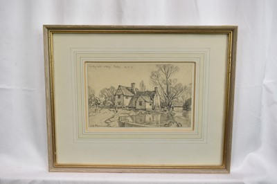 Lot 998 - *Leonard Squirrell (1893-1979) pencil sketch - 'Willy Lott's Cottage, Flatford', signed and dated 29.4.52, signed and inscribed in pencil, 13.5cm x 22cm, in glazed frame