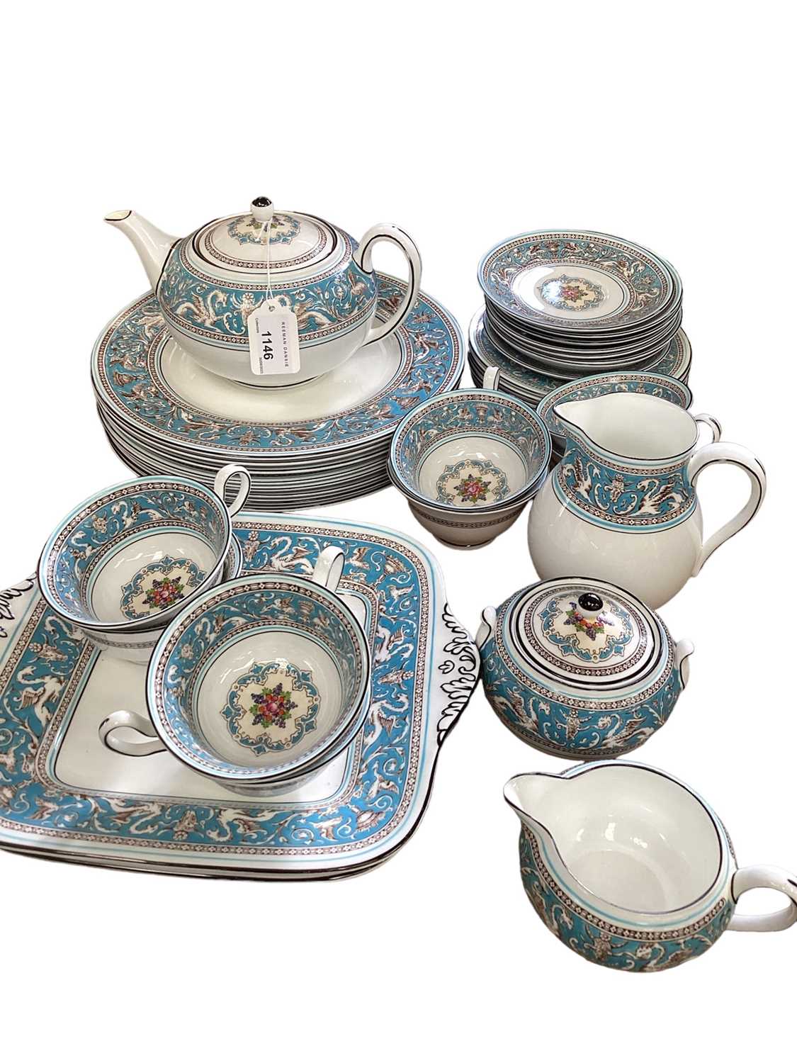 Lot 1146 - Wedgwood turquoise Florentine W2714 tea and dinner service - 38 pieces (8 place setting)