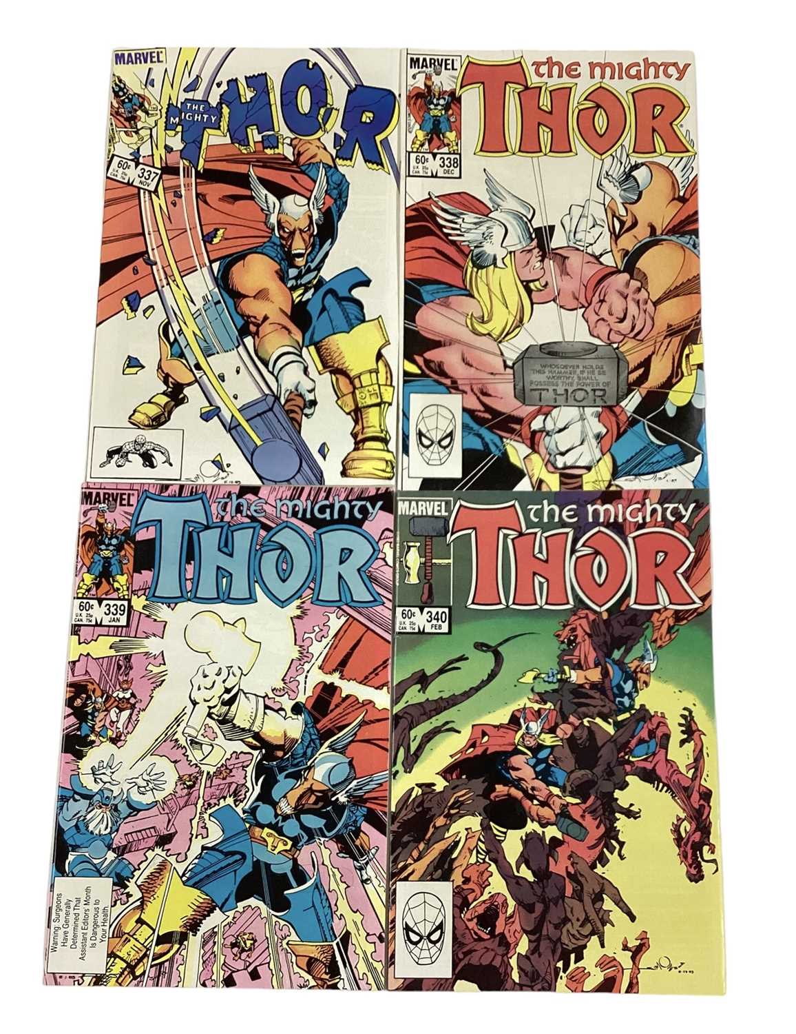 Lot 26 - Marvel Comics The Might Thor #337 - # 340 (1983 and 1984). Issues 337 and 338, first and second apperance of Beta Ray Bill, together with issue 339, the first apperance and origin of Stormbreaker....
