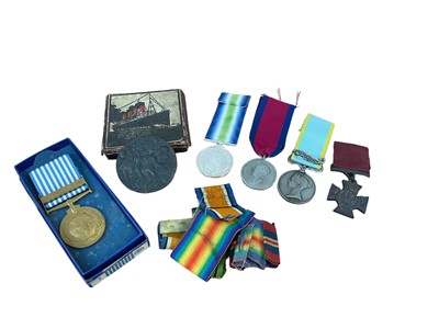 Lot 720 - First World War R.M.S. Lusitania medal in box of issue, together with a United Nations Korea medal and group of replica campaign medals.