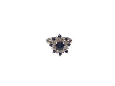 Lot 45 - 1970s 18ct white gold sapphire and diamond flower head cluster ring
