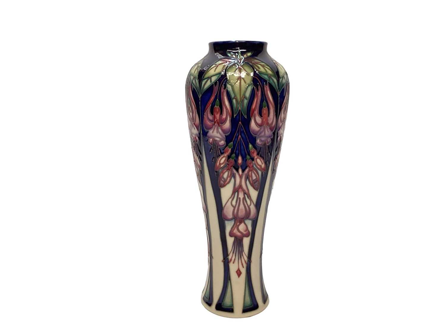 Lot 1145 - Moorcroft pottery limited edition vase decorated in the Marinka pattern, no.10 of 300, signed Rachel Bishop and Amanda Baker, dated 2003, 37cm high, boxed