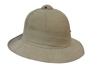 Lot 732 - British Army Wolseley pattern pith helmet, with leather headband marked with broad arrow and named to 2 / Lt. H. M. Mackay.