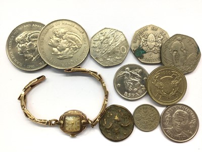 Lot 1012 - 9ct gold Majex wristwatch on 9ct gold bracelet and a group of coins