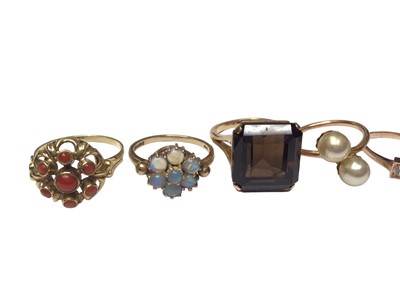 Lot 35 - Group of seven gold and yellow metal gem set dress rings