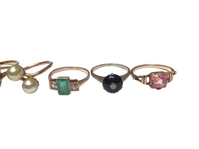 Lot 35 - Group of seven gold and yellow metal gem set dress rings