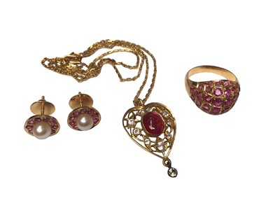 Lot 38 - Group of Eastern yellow metal and ruby jewellery