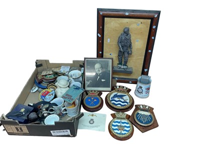 Lot 738 - Collection of military related collectables to include regimental plaques, ceramics and figures (1 box).