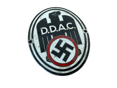 Lot 741 - Second World War Nazi D.D.A.C. (Der Deutsche Automobil-Club) enamel oval car radiator / gril badge, the reverse stamped 'Ges. Geschutzt Br.M.', 10 x 8cm