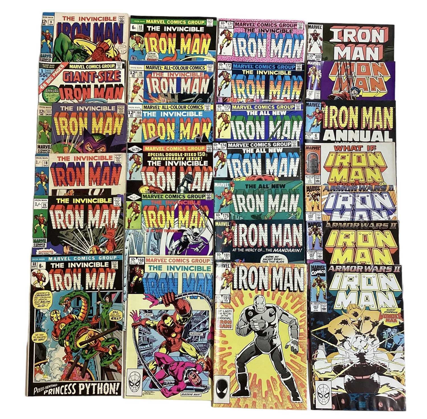 Lot 45 - Marvel Comics The Invincible Iron Man (Mostly 1970's and 1980's). To include issue 9 (1969) The Incredible Hulk apperance, Giant sized Iron Man (1975), Issue 66 (1974) Thor apperance. Together with...