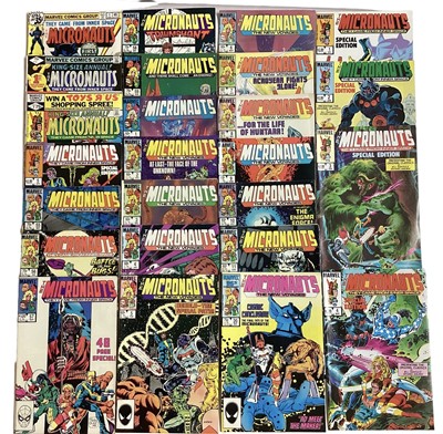 Lot 55 - Marvel Comics The Micronauts. To include The Micronauts #1 (1979) first apperance of Baron Karza, a group of The Micronauts the new voyages and others. Approximately 25 comics.