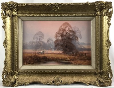 Lot 113 - Christopher Osborne (Born 1947), oil on board, "Winter Afternoon", signed, also inscribed 
verso, in gilt frame. 19 x 29cm