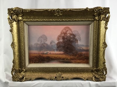 Lot 113 - Christopher Osborne (Born 1947), oil on board, "Winter Afternoon", signed, also inscribed 
verso, in gilt frame. 19 x 29cm