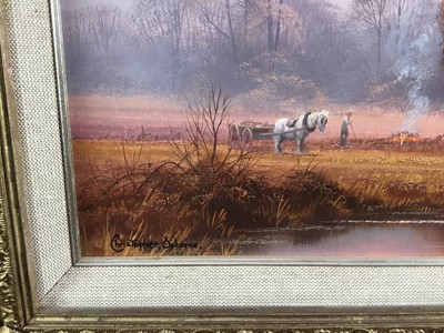 Lot 113 - Christopher Osborne (Born 1947), oil on board, "Winter Afternoon", signed, also inscribed 
verso, in gilt frame. 19 x 29cm
