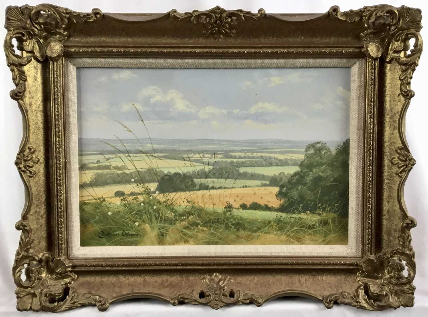 Lot 108 - Christopher Osborne (Born 1947) oil on board, "From The Downs", signed, also  
inscribed verso, in gilt frame