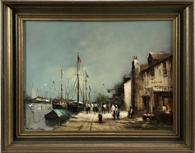 Lot 114 - Donald Stockton-Smith, oil on canvas, "Honfleur", signed, also inscribed verso. 
28 x 38cm