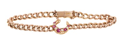 Lot 421 - Late Victorian 15ct gold bracelet with a ruby and diamond crescent