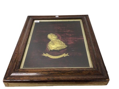 Lot 2488 - 19th century cast and gilded brass profile bust of The Duke of Wellington, in glazed rosewood frame.