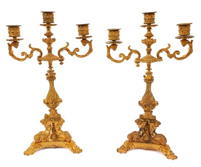 Lot 28 - Pair ornate French Napoleon III presentation ormolu candlelabra