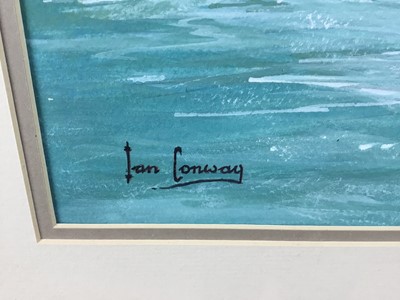 Lot 101 - Ian Conway signed watercolour and gouache, Racing Yacht under way, 37cm x 57cm