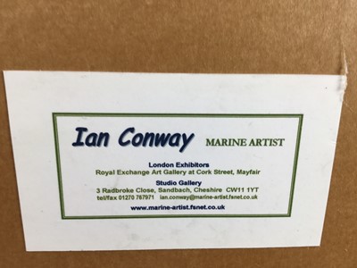 Lot 101 - Ian Conway signed watercolour and gouache, Racing Yacht under way, 37cm x 57cm