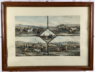 Lot 105 - Two coloured prints Steeplechasing and Hunting, framed (without glass)