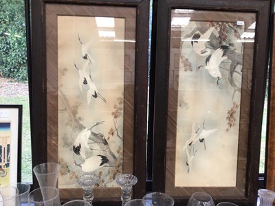 Lot 73 - Pair of Japanese Crane paintings in glazed frames, signed