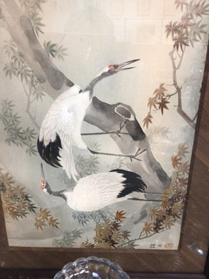 Lot 73 - Pair of Japanese Crane paintings in glazed frames, signed